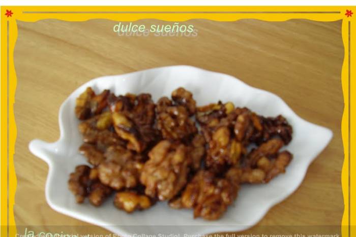 Nueces caramelizadas fritas