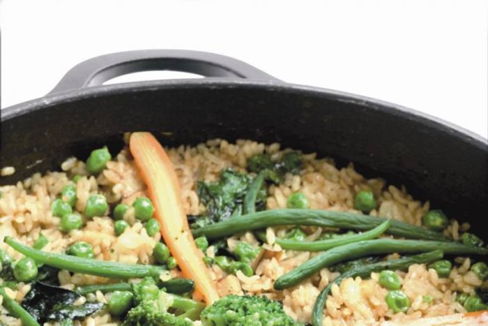 Arroz con verduras y bacalao