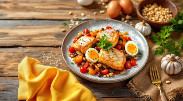 Bacalao con pasa y huevo duro