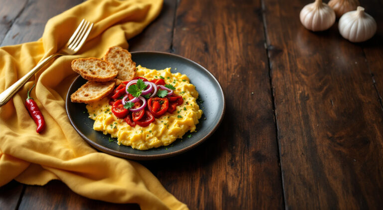 Huevos revueltos con pimientos del piquillo