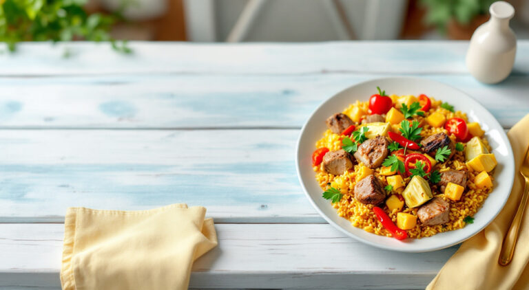 Paella de arroz con conejo