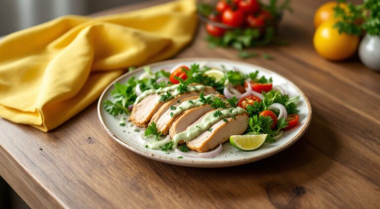 Pollo frío con salsa de cilantro